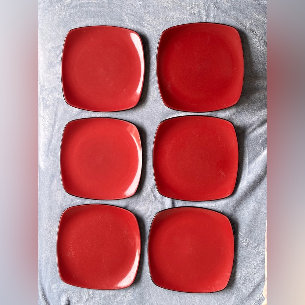 6 Vintage (1980) Corelle Hearthstone Stoneware Dinner Plate-Chili Red